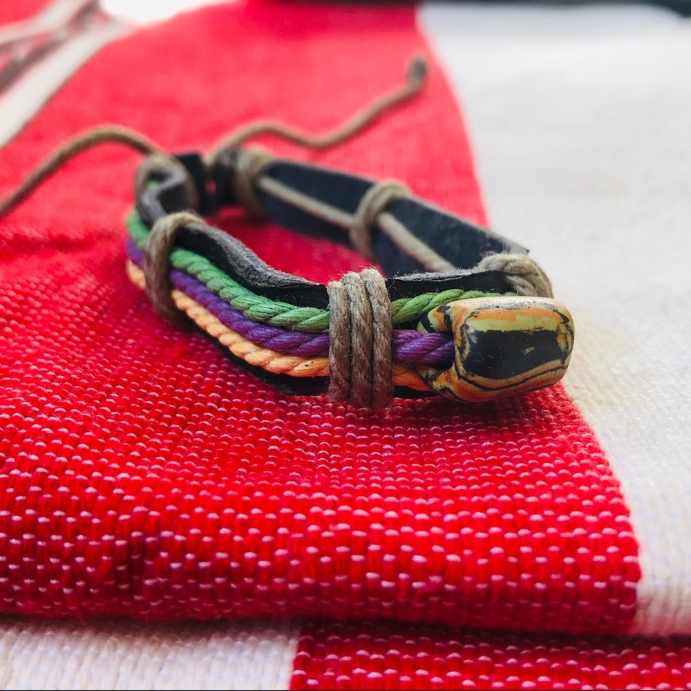 NEW Handmade Multicolor Braided Leather Bracelet with Unique Bead Accent